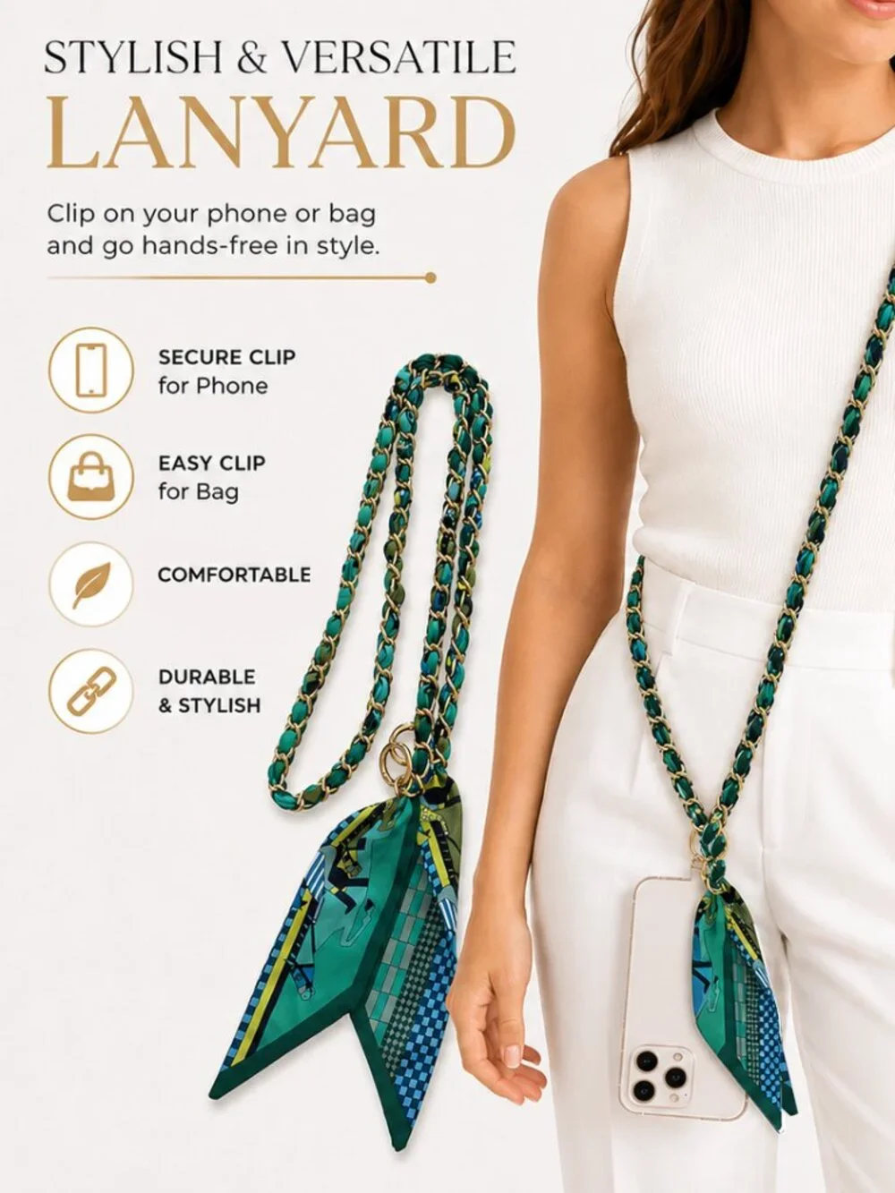 Ribbon Chain Phone Crossbody Lanyard with clear Tether Patch